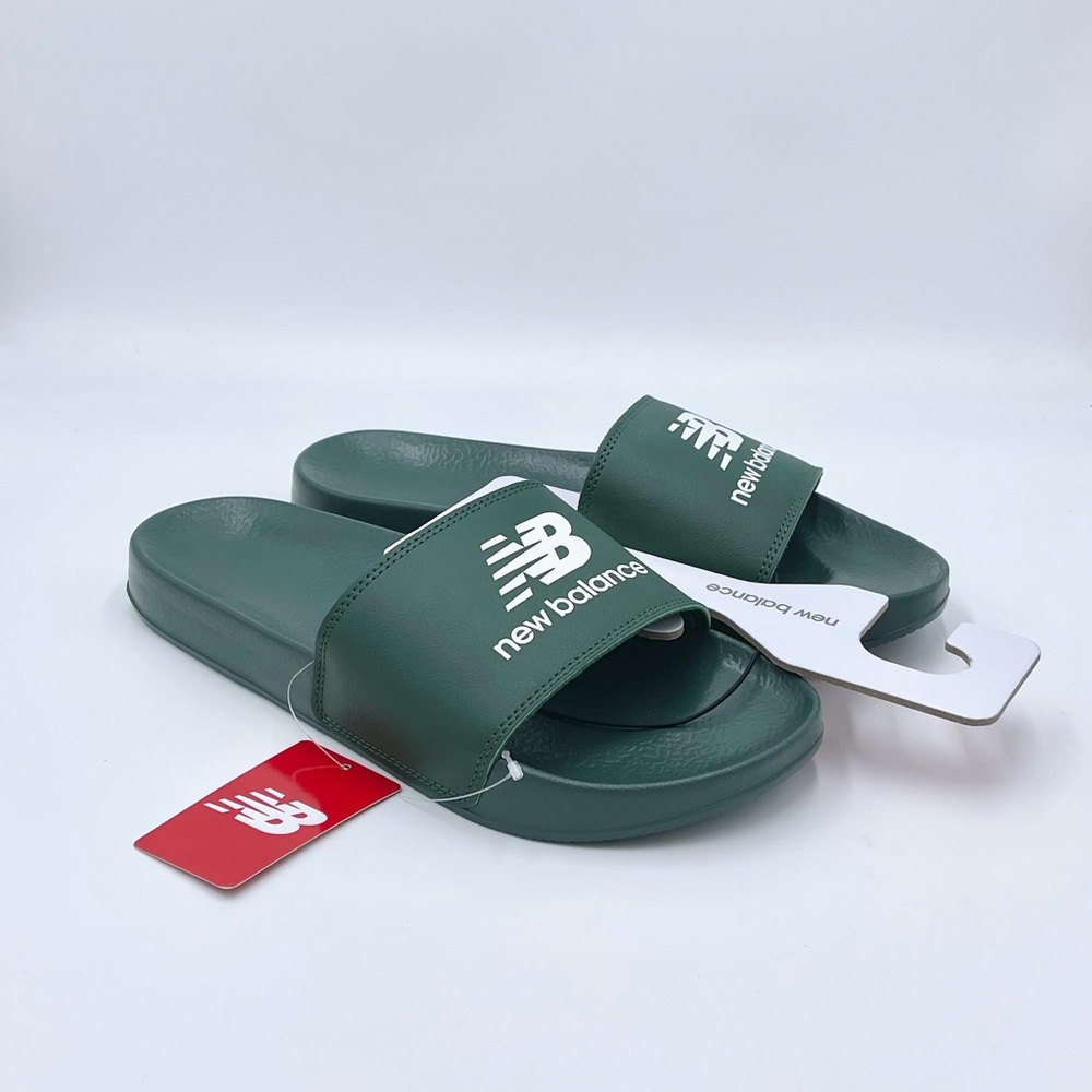 NEW New Balance Mens 200 NB Logo Dark Green White Slide Sandals Men’s size 9